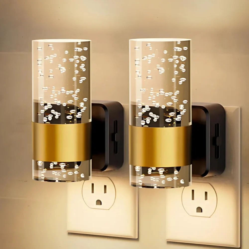 Bubble Acrylic Night Light | Automatic Dusk Sensor, Dimmable Warm Glow | Golden Metal Accent for Cosy Corners & Hallways 2
