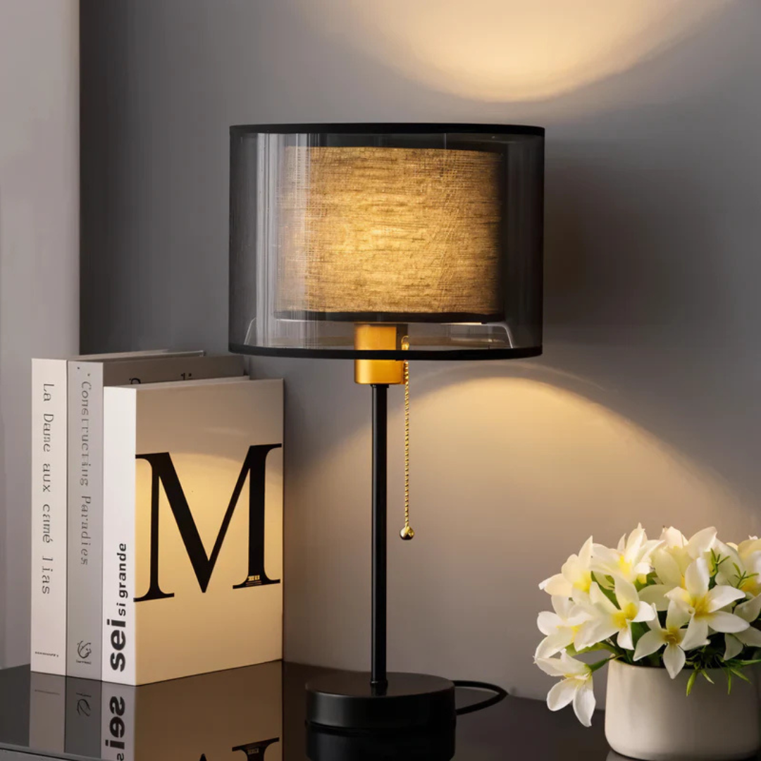 Table Lamp with Double-Layer Fabric Shade | Vintage Metal Base for Bedroom & Living Room | Warm White Ambient Lighting 4
