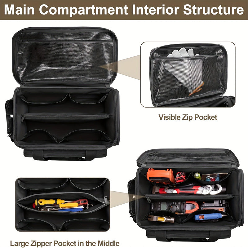 Canvas Tool Bag 36.7 x 21.5 x 20.5 cm | Black, MOLLE Expandable | Set of 2, Reinforced Handles & Shoulder Strap 3