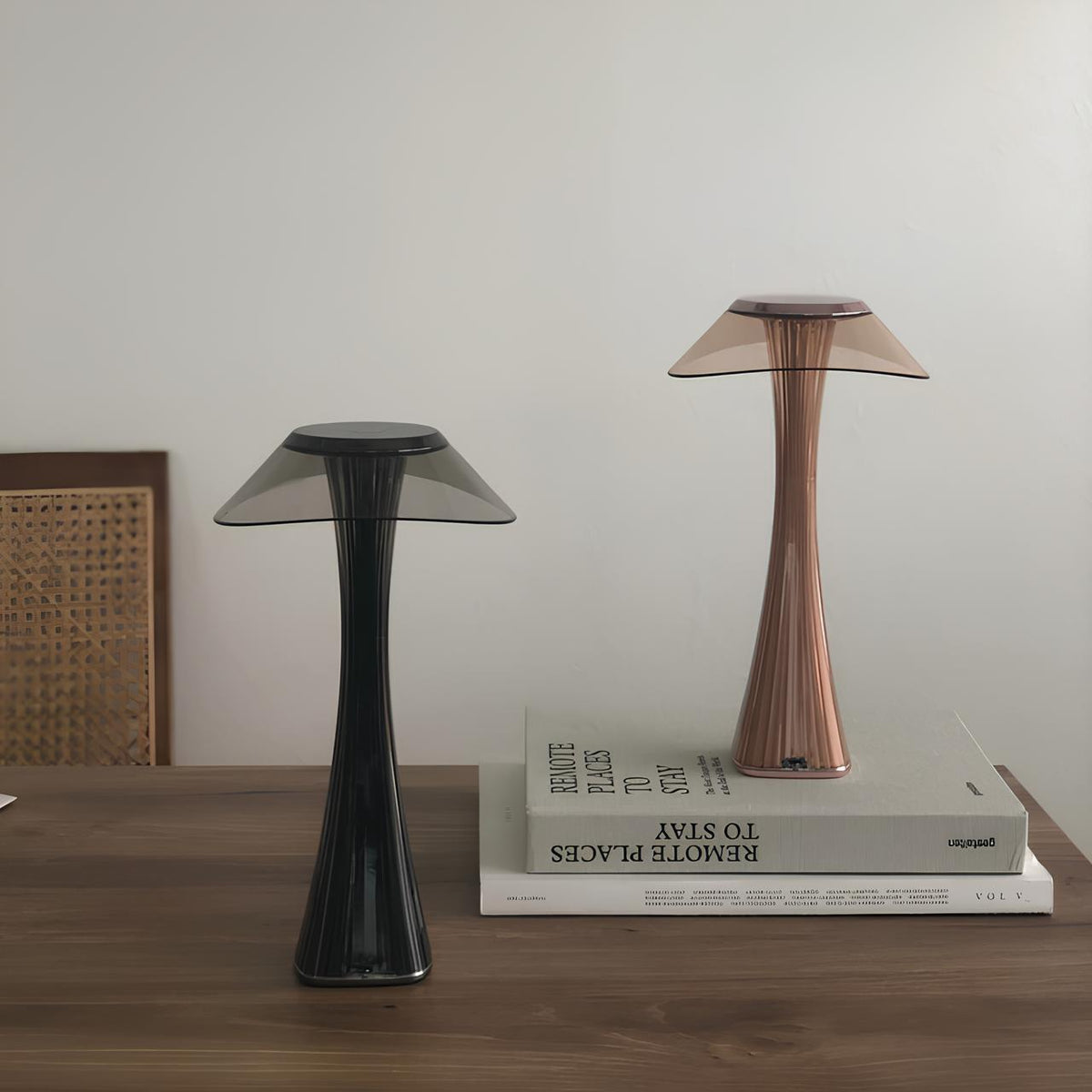 Cordless Table Lamp ABS 27.4 x 15.1 x 7.8 cm | Rose Gold or Black, Curved Design | Rechargeable, 3-Colour Dimmable Light 12
