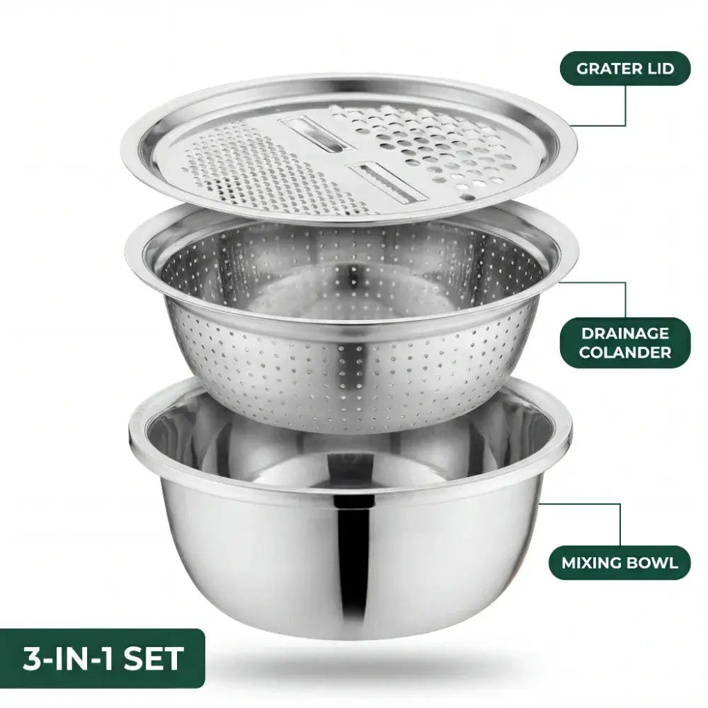 Mixing Bowl Set Stainless Steel | Built-In Sieve Insert and Grater Lid | Stackable, Rust-Resistant, Dishwasher Safe 5