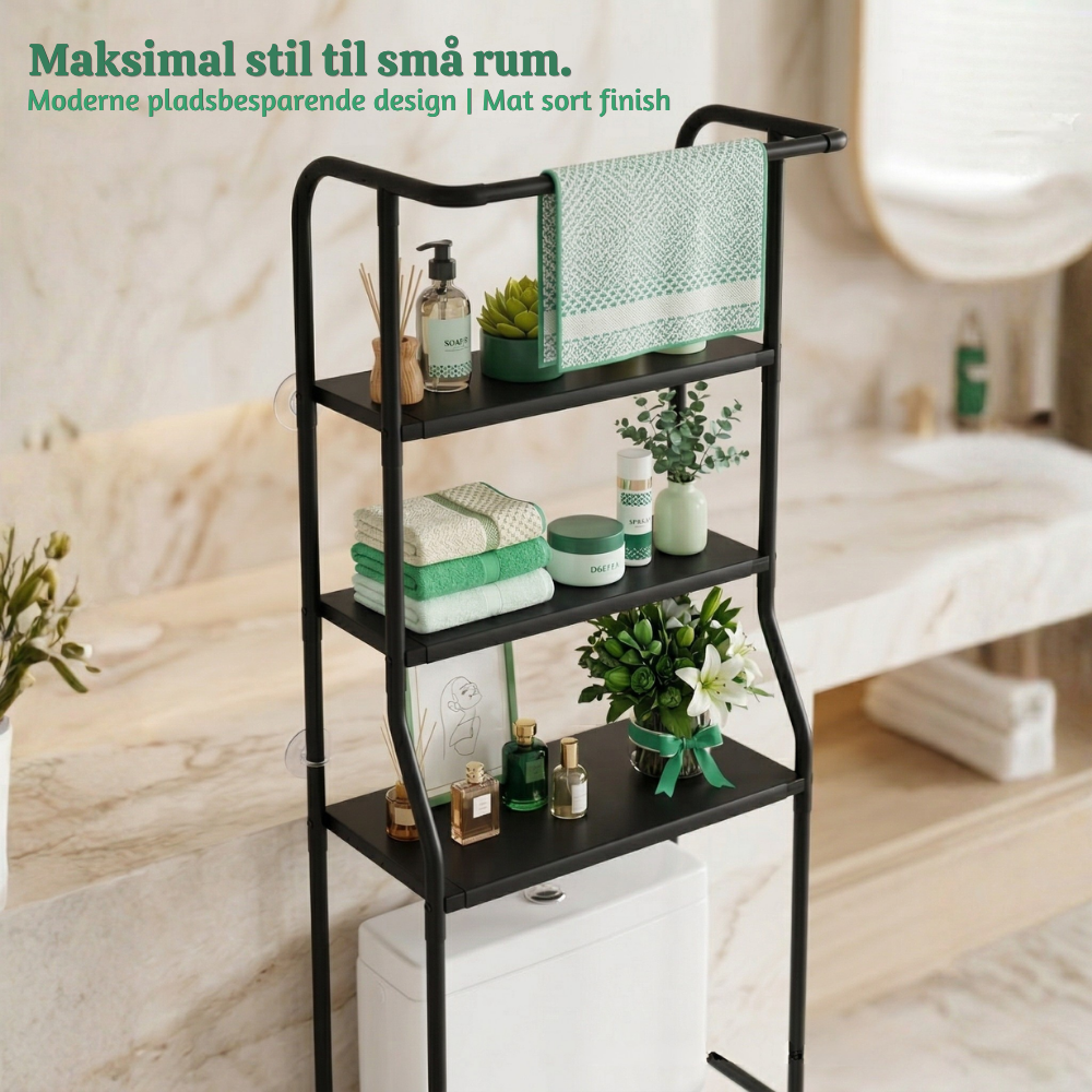 3-Tier Over-Toilet Storage Shelf | Freestanding Unit, No Drilling Required | Integrated Towel Bar, Available in Black or White
