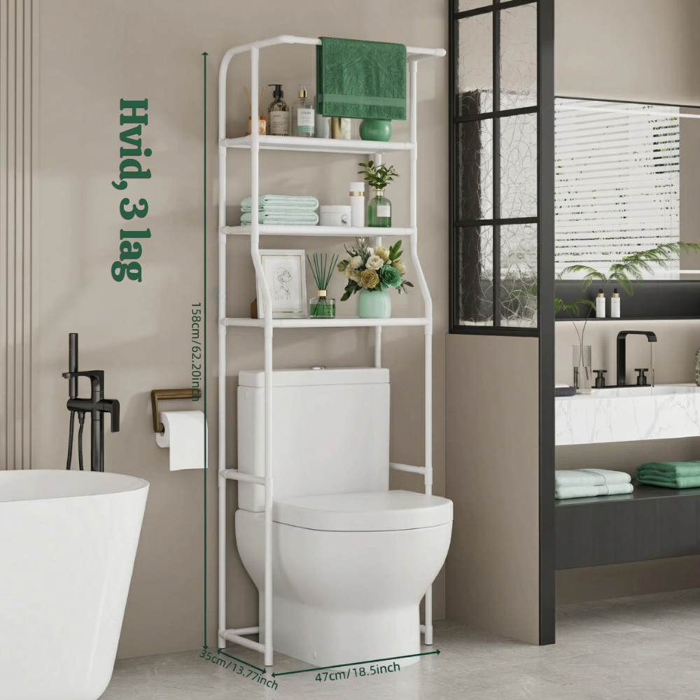 3-Tier Over-Toilet Storage Shelf | Freestanding Unit, No Drilling Required | Integrated Towel Bar, Available in Black or White