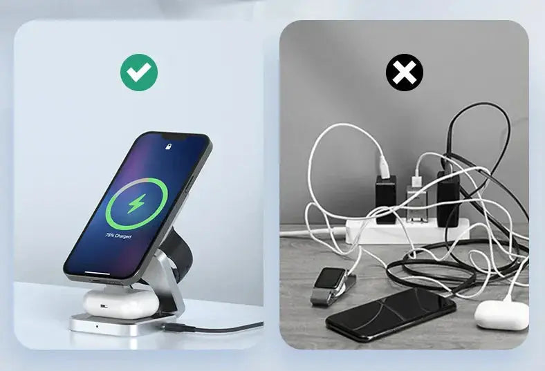 3-in-1 Wireless Charging Station | Foldable Design, Single USB-C Cable | Charges Phone, Watch and Earbuds Simultaneously 2