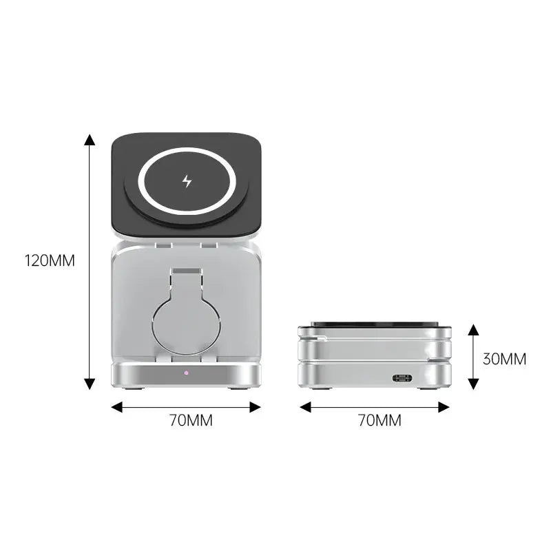 3-in-1 Wireless Charging Station | Foldable Design, Single USB-C Cable | Charges Phone, Watch and Earbuds Simultaneously 3