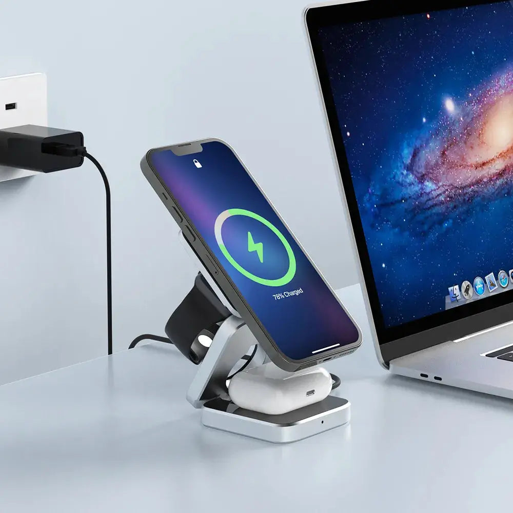 3-in-1 Wireless Charging Station | Foldable Design, Single USB-C Cable | Charges Phone, Watch and Earbuds Simultaneously 4