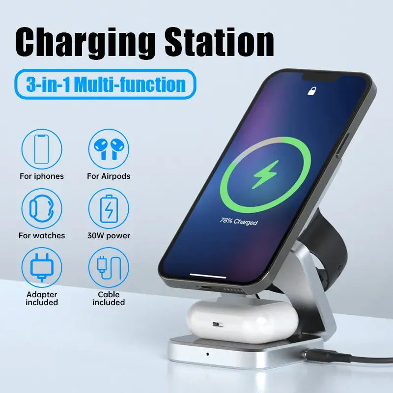 3-in-1 Wireless Charging Station | Foldable Design, Single USB-C Cable | Charges Phone, Watch and Earbuds Simultaneously 6