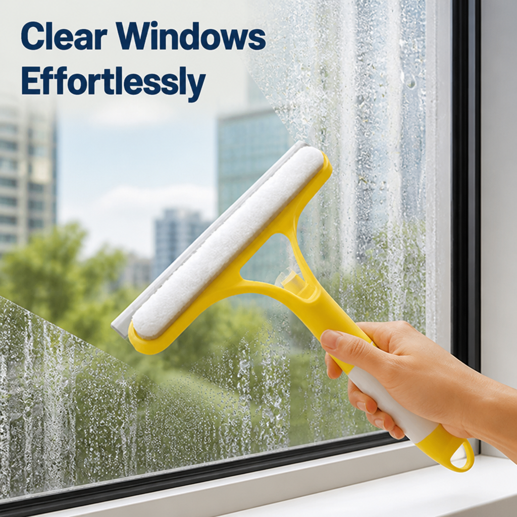 3-in-1 Glass Cleaning Tool with Silicone Wiper | Sprays, Scrubs and Dries in One Sweep | Streak-Free Shine for Glass and Windows