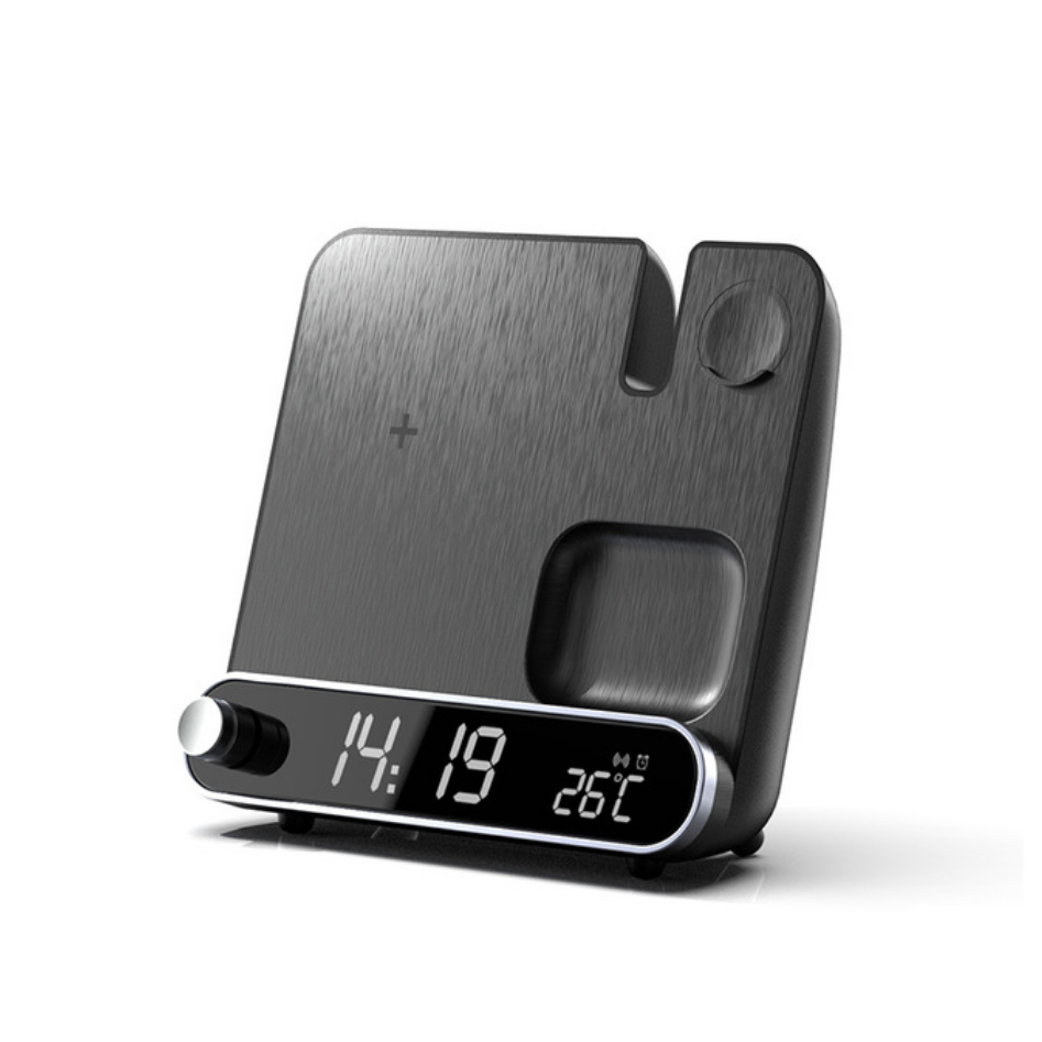 3-in-1 Wireless Charging Stand with Alarm Clock | Fast-Charges iPhone, Apple Watch & AirPods Together | 15W Qi Charger