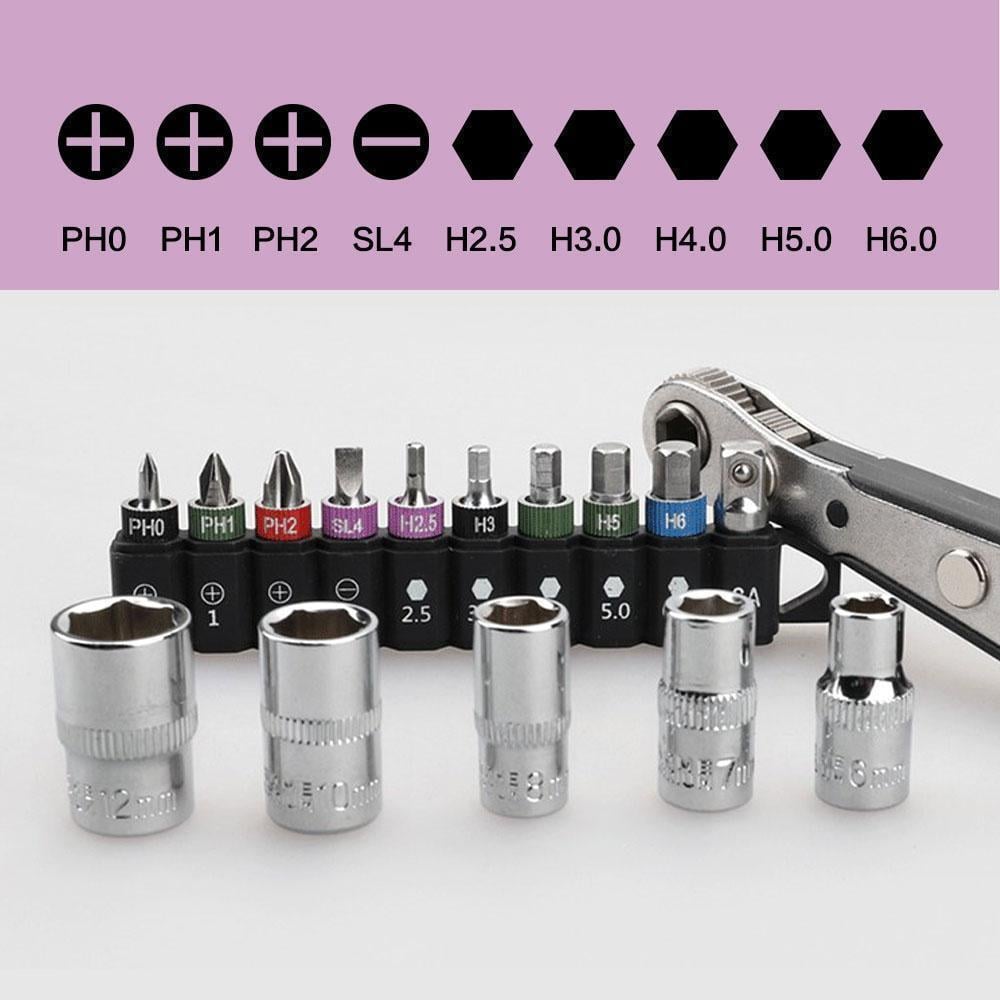 Drill Bit Set Mini Ratchet Chrome Vanadium Hexagon with Reversible Lever 6