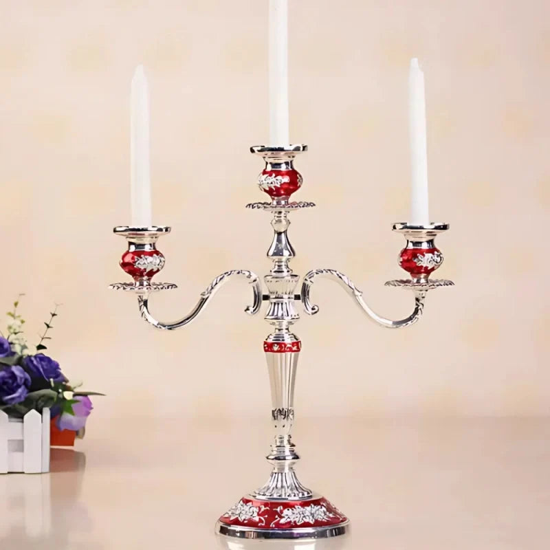 5-Arm Candle Holder Alloy Adjustable Arms Floral Detail with Weighted Base 21