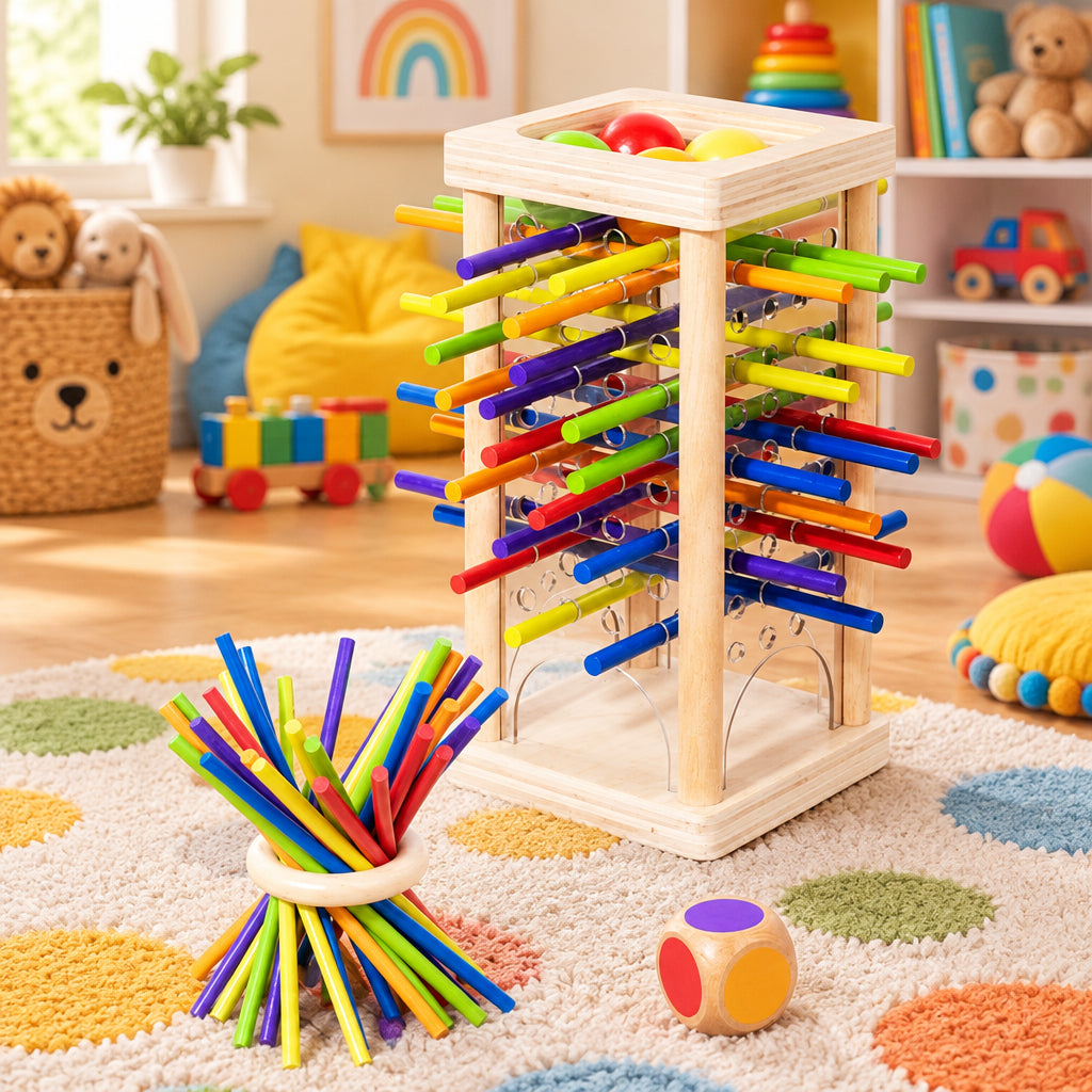 Wooden Stacking Toy 3-in-1 Adjustable Difficulty with Bright Colours 1
