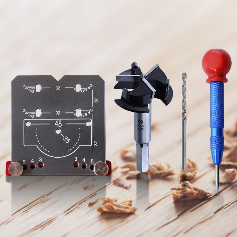 35mm Hinge Drilling Template Aluminium Alloy | Adjustable 3mm-6mm Offset Scale | Precision Cabinet Door Hinge Hole Guide