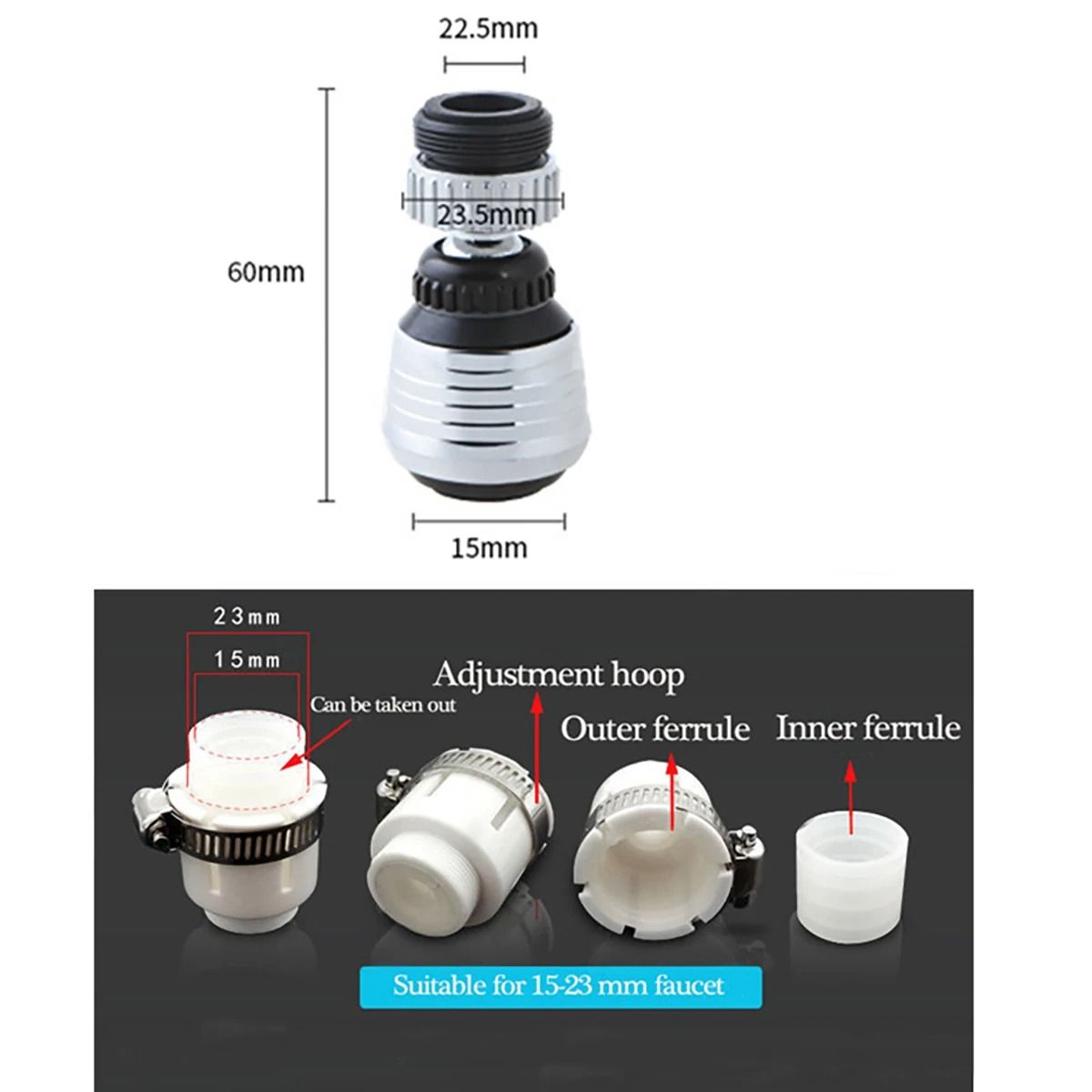 360 Degree Rotating Faucet Extender ABS | Splash-Proof Swivel Aerator | Water-Saving Tool-Free Sink Attachment