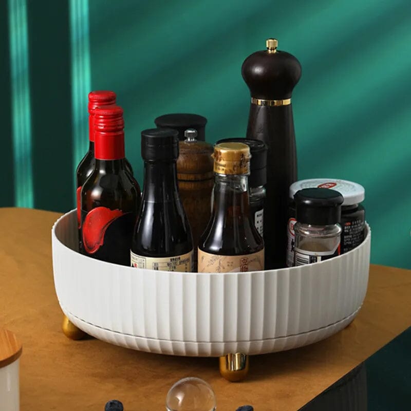 360-Degree Rotating Spice Rack PP Material | Raised Edge & Removable Tray | Space-Saving Kitchen Storage Organiser