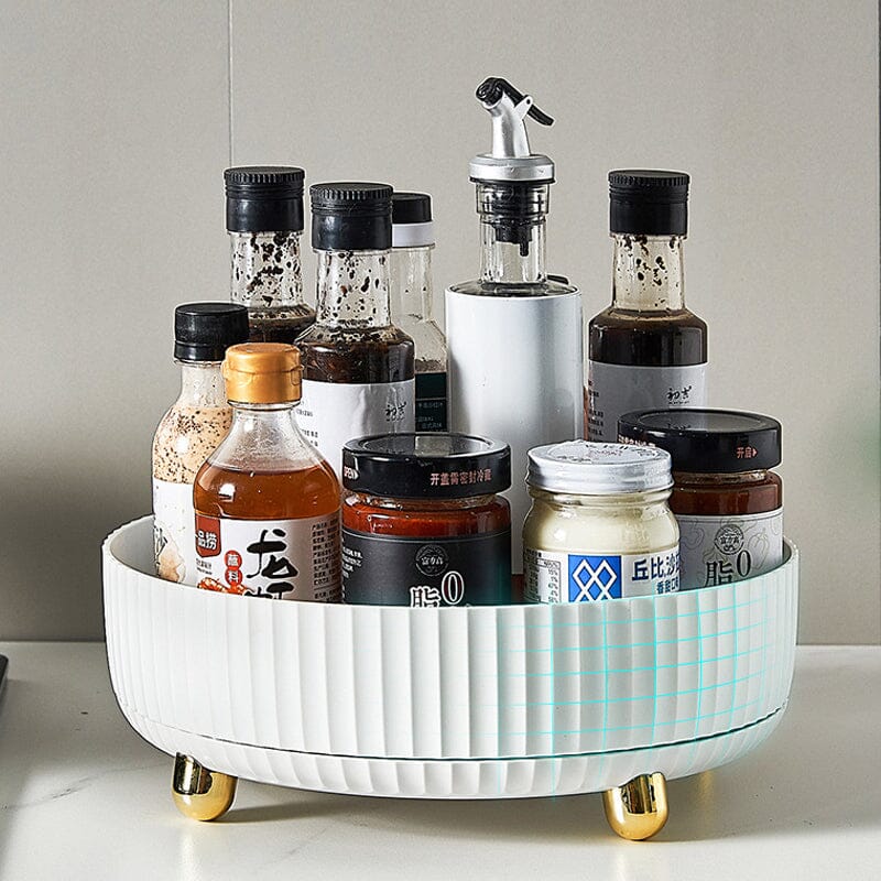360-Degree Rotating Spice Rack PP Material | Raised Edge & Removable Tray | Space-Saving Kitchen Storage Organiser