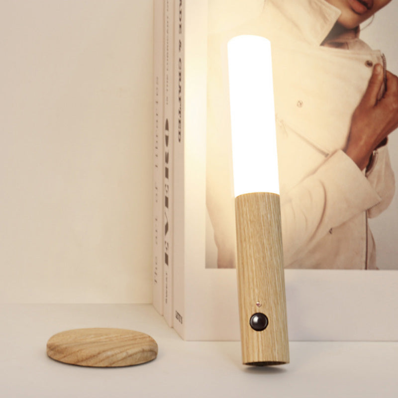 360° Rotatable Wooden LED Wall Lamp | Detachable Magnetic Mount & Touch Dimmer Switch | Rechargeable Battery Powered Light