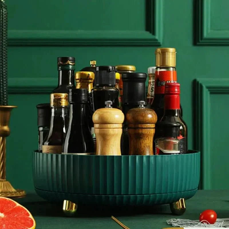 360° Rotating Organizer | Ribbed Turntable, Raised Rim