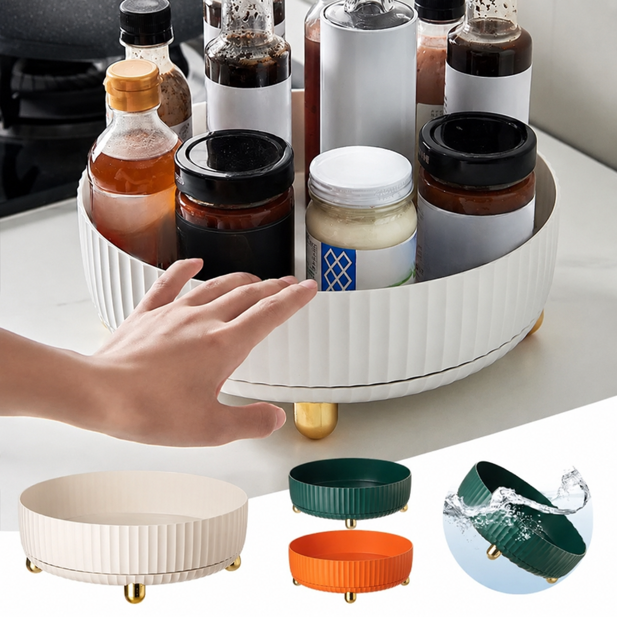 360° Rotating Organizer | Ribbed Turntable, Raised Rim