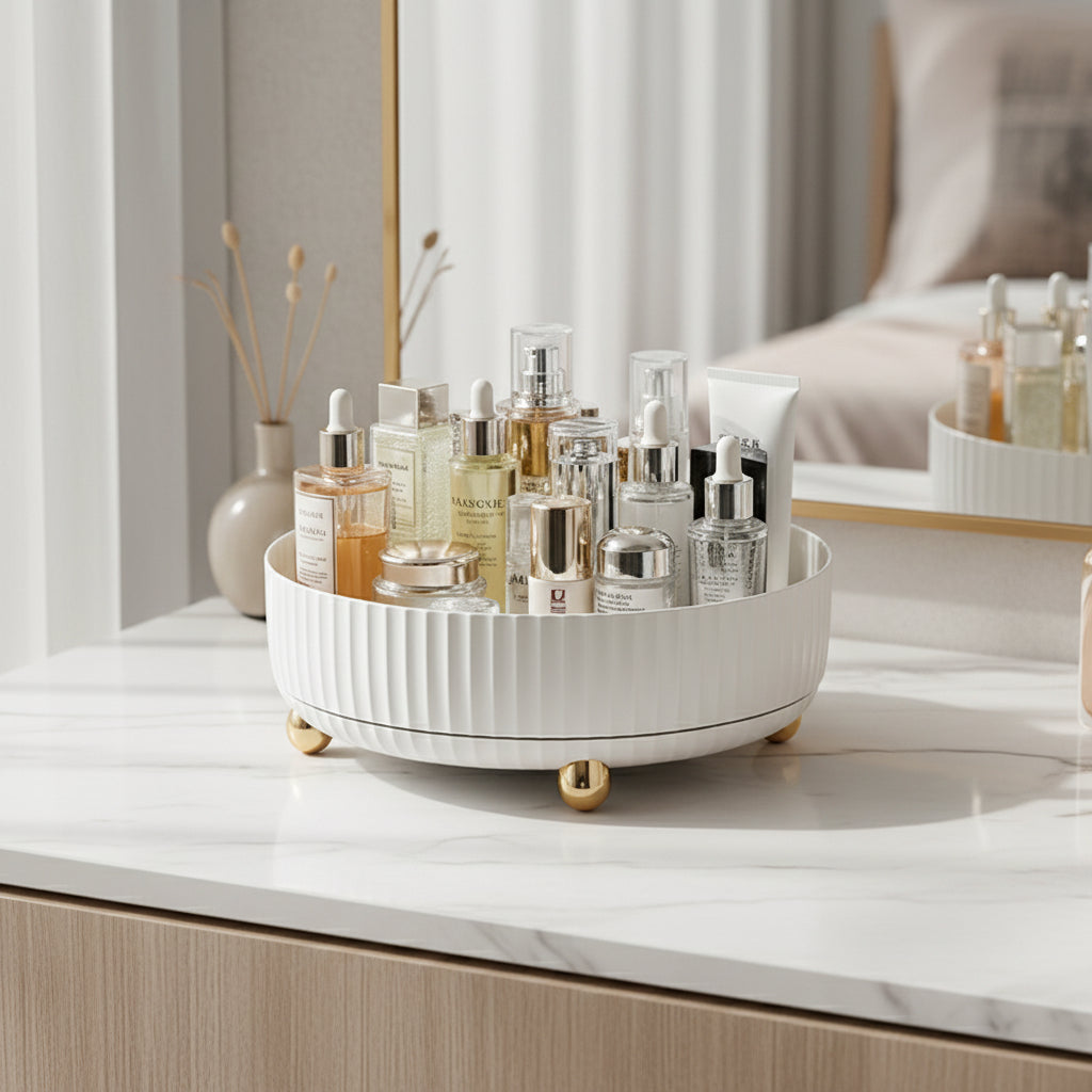 360° Rotating Organizer | Ribbed Turntable, Raised Rim