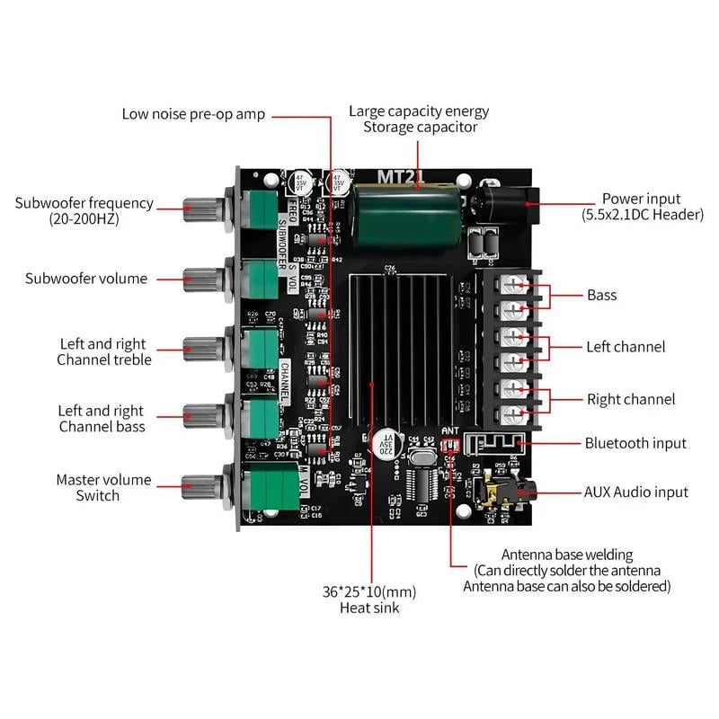 2.1 Channel Power Amplifier Module | Bluetooth & AUX Input with Bass Treble Control | 50 W x2 + 100 W Subwoofer Output 4