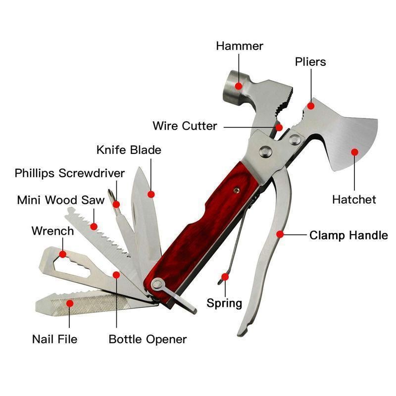Stainless Steel Multi Tool | 16-in-1 with Axe, Saw, Pliers and Wire Cutter | Compact Survival Tool for Camping and Car Emergencies 6