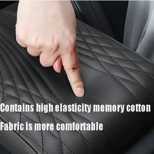 Car Armrest Cushion Leather Memory Foam | Diamond-Pattern, Elastic Mesh Fit | Elbow Support & Scratch Protection 5
