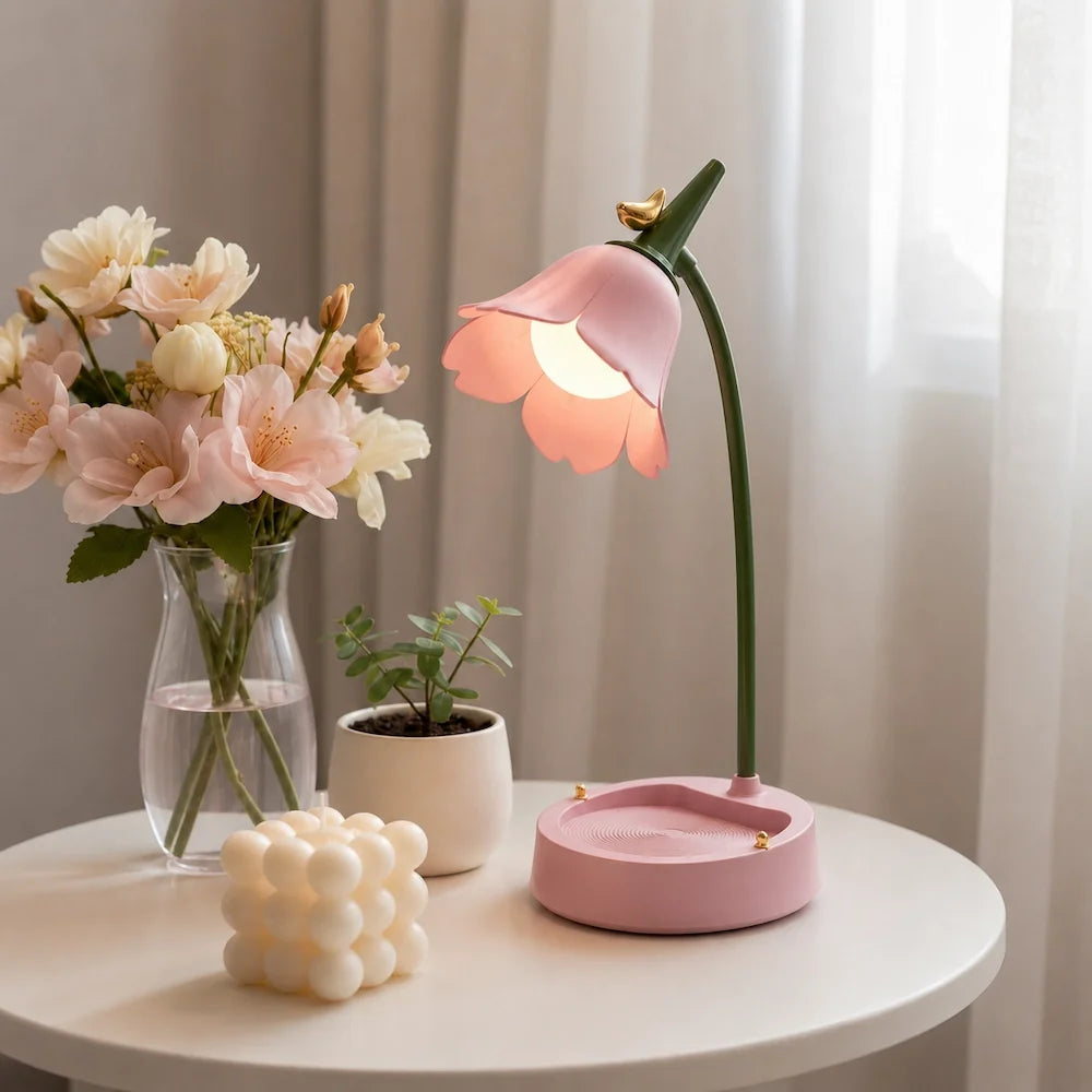 Petal Shade Desk Lamp | Rechargeable, 3-Tone Dimmable, 12-Hour Battery | ABS, Curved Stem, 39 x 15 x 12.5 cm, 4 Colours 2
