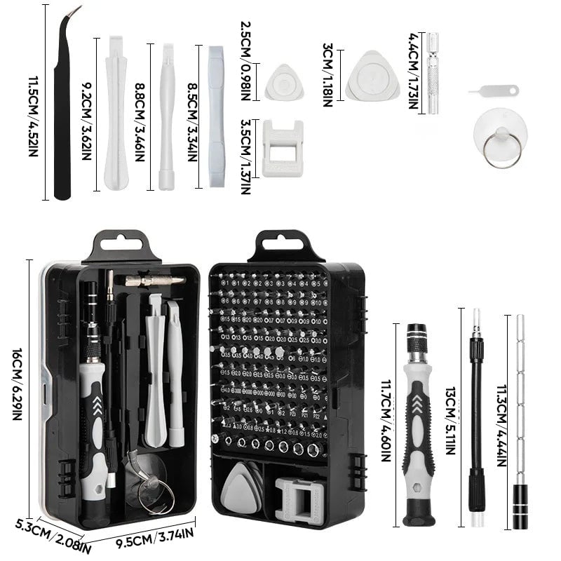 115-in-1 Magnetic Screwdriver Set | 98 Bits & 17 Precision Tools | Chrome Vanadium Steel Case with Extension Rod 6