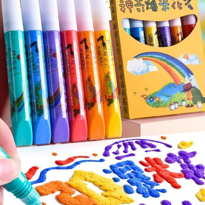 3D Bubble Pen Set 6-Count | Expanding Foam Ink Markers | Raised Textured 3D Drawing for Kids' Craft and Journaling Play