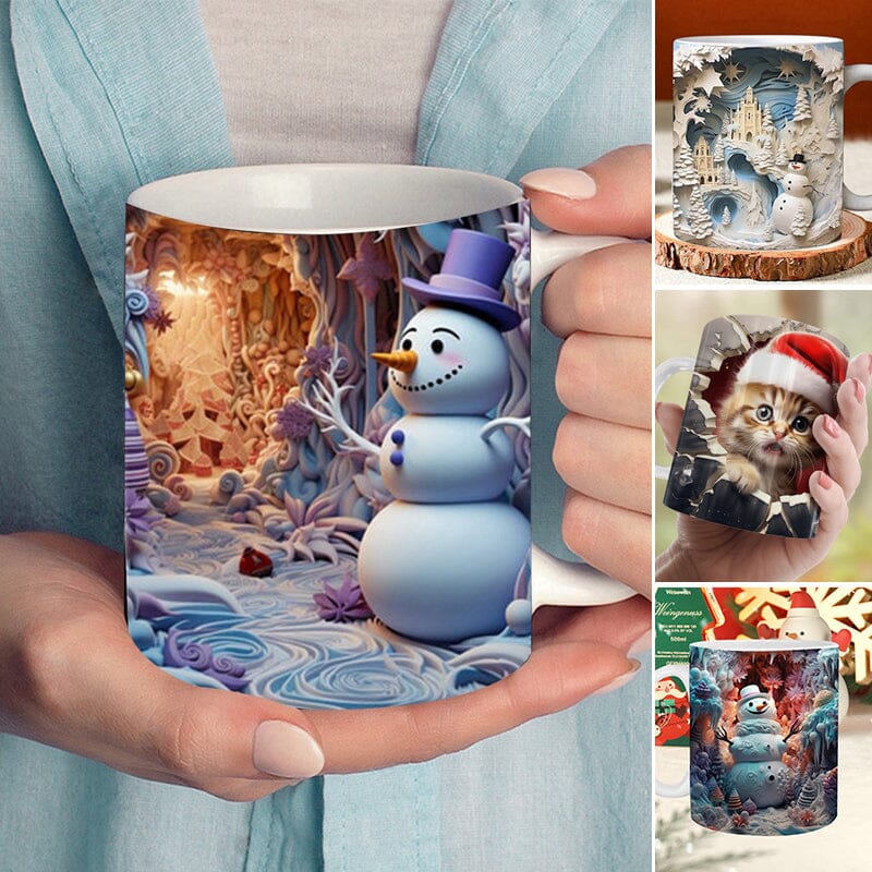 3D Christmas Hot Cocoa Mug Ceramic | Inflated Novelty Design with C-Handle | Dishwasher & Microwave Safe Festive Gift