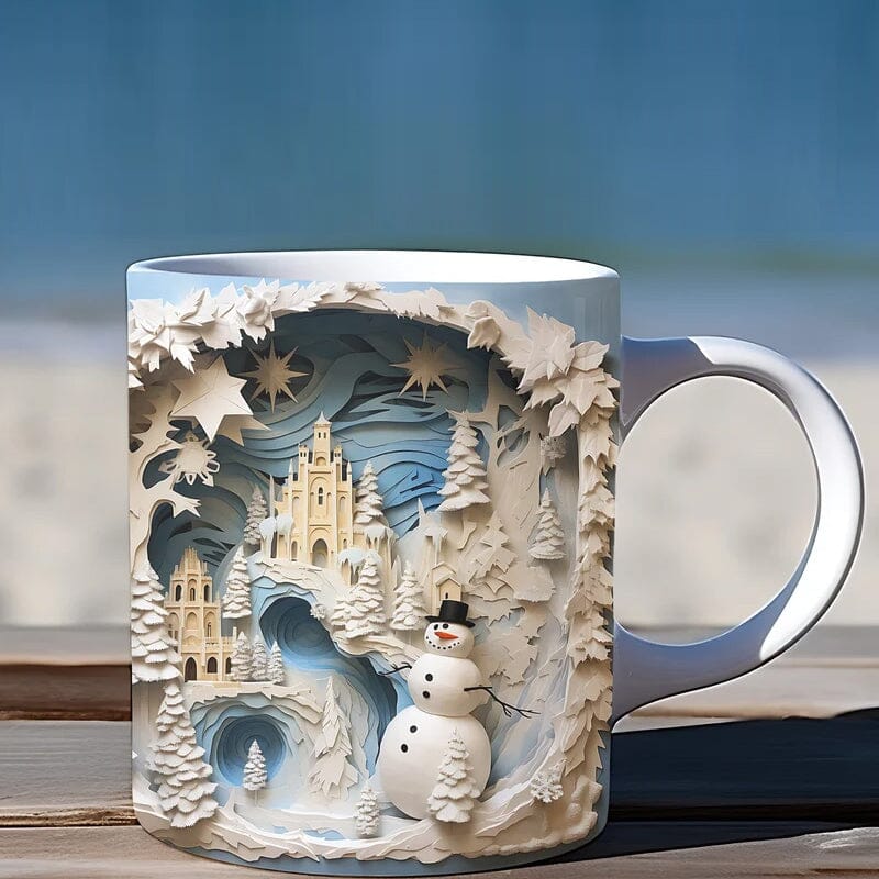3D Christmas Hot Cocoa Mug Ceramic | Inflated Novelty Design with C-Handle | Dishwasher & Microwave Safe Festive Gift