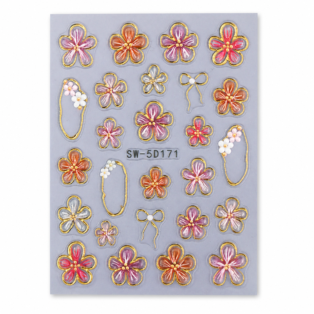 3D Floral Nail Stickers | Embossed Lily and Daisy Design | Peel-and-Stick Application for an Instant Salon Manicure