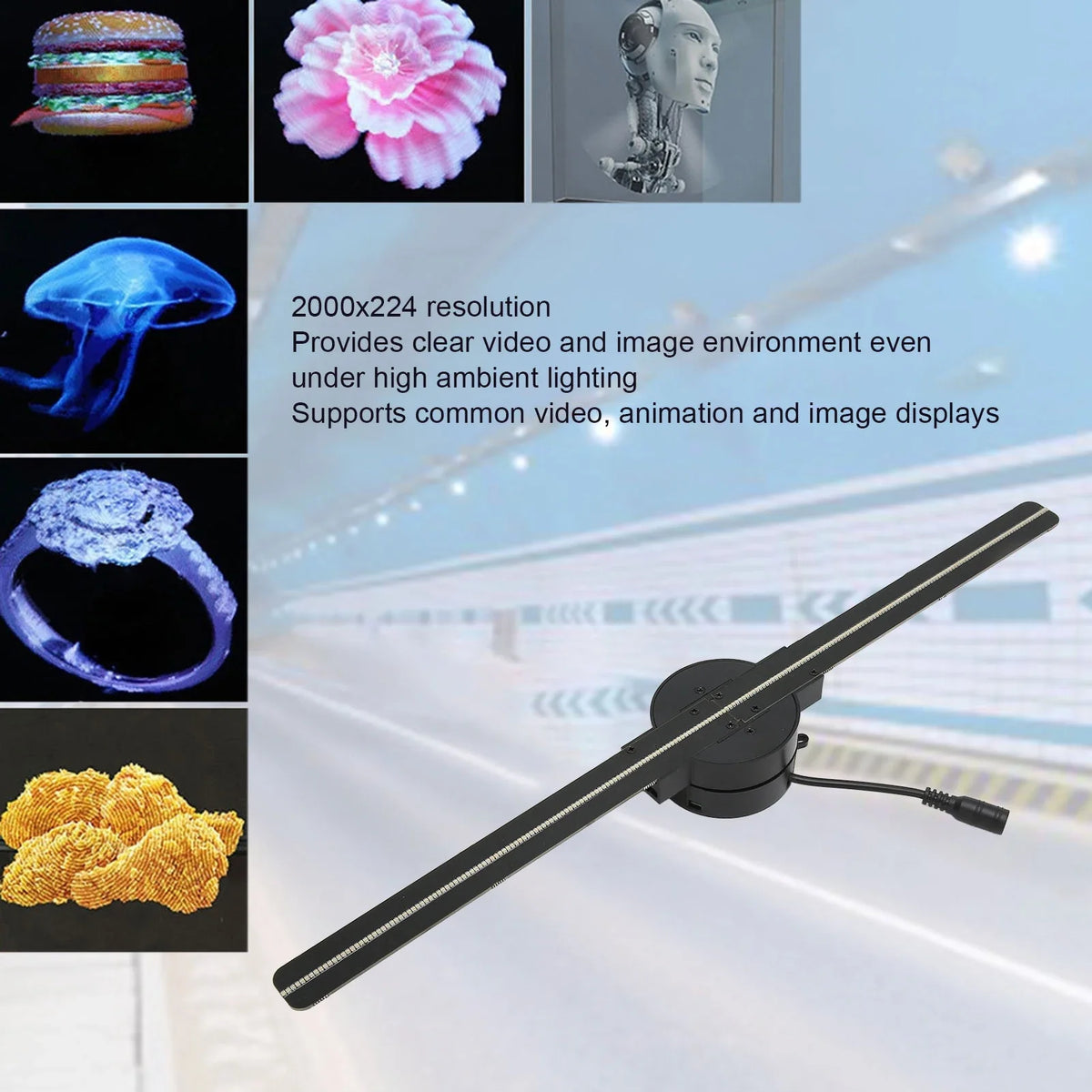 3D Hologram Projector Fan | LED Holographic Display with USB Content Upload | Customisable Visuals for Shops, Events & Displays