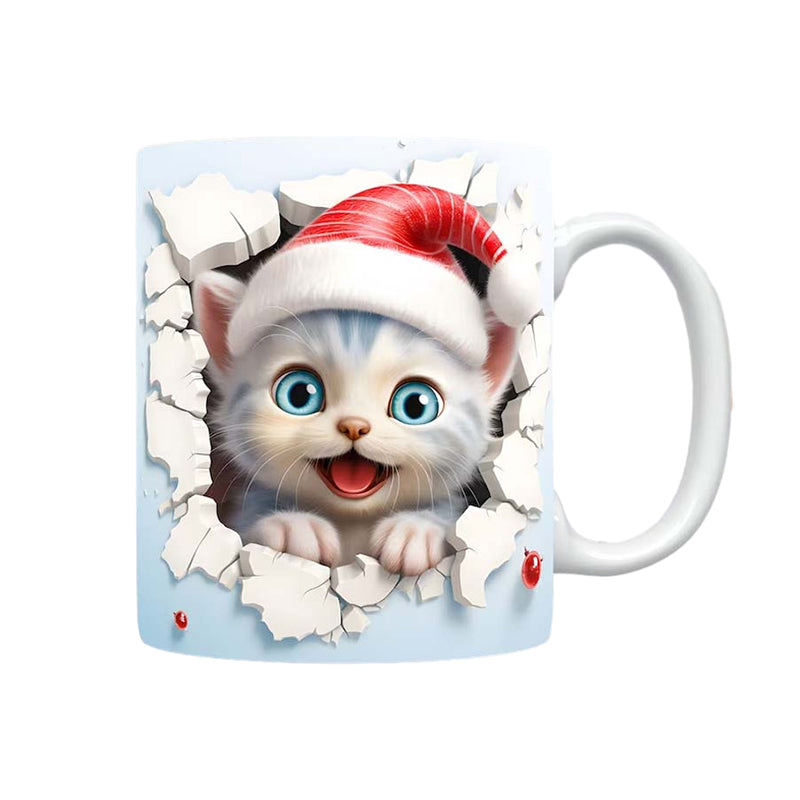 3D Kitten Mug Ceramic | Cat Peeking Through Hole In A Wall Design | 350ml Novelty Coffee Cup Gift for Cat Lovers