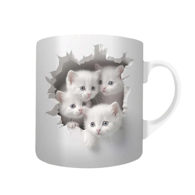 3D Kitten Mug Ceramic | Cat Peeking Through Hole In A Wall Design | 350ml Novelty Coffee Cup Gift for Cat Lovers
