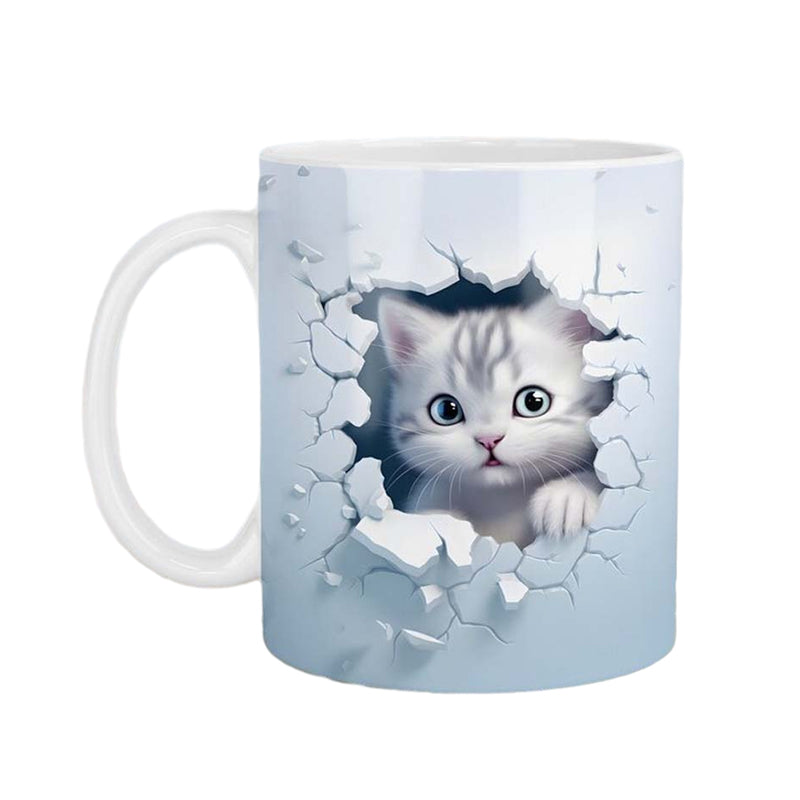 3D Kitten Mug Ceramic | Cat Peeking Through Hole In A Wall Design | 350ml Novelty Coffee Cup Gift for Cat Lovers