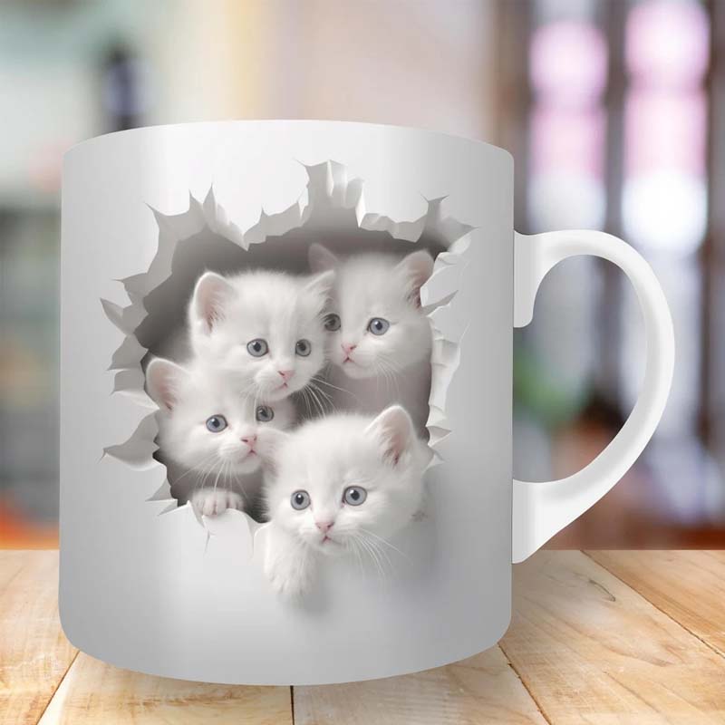 3D Kitten Mug Ceramic | Cat Peeking Through Hole In A Wall Design | 350ml Novelty Coffee Cup Gift for Cat Lovers