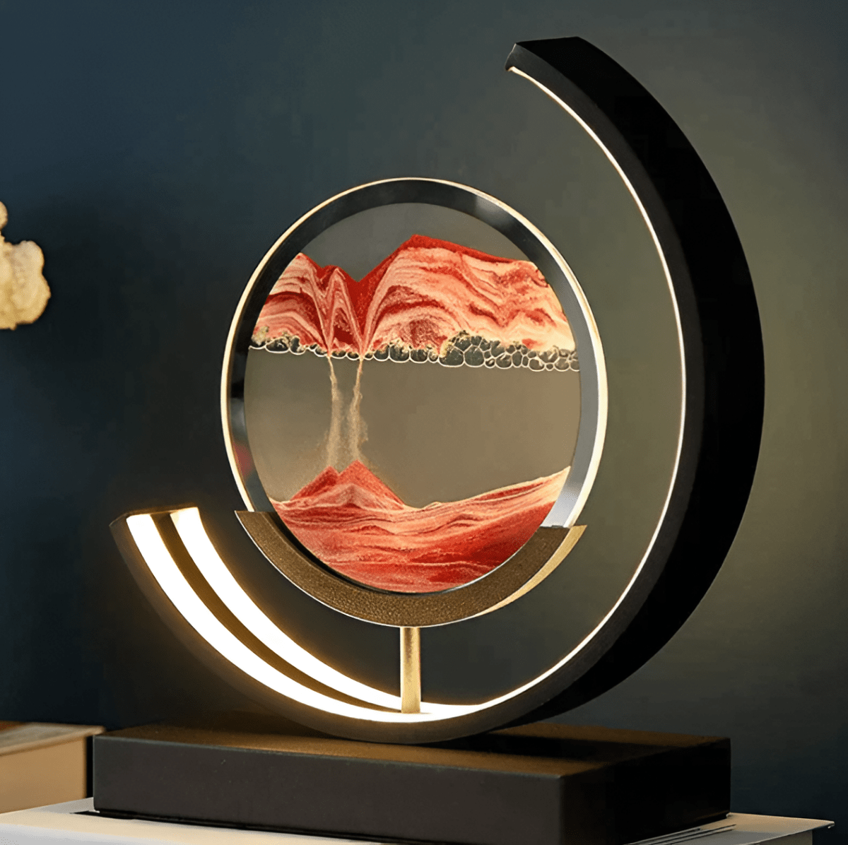 3D Moving Sand Art Lamp | Rotating Sandscape with LED Crescent Light