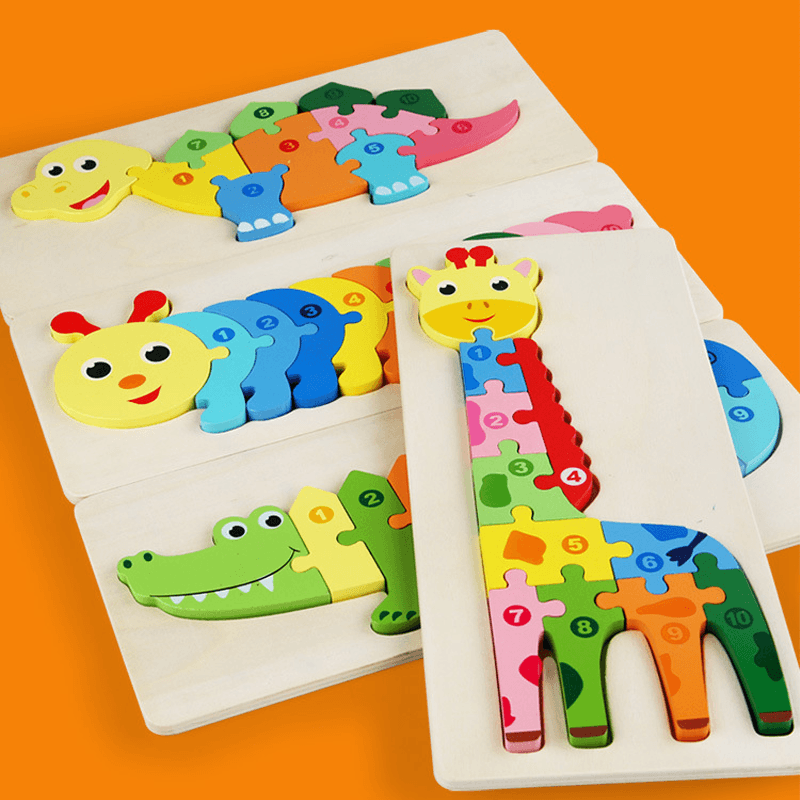 3D Wooden Animal Puzzle | Chunky Grab-and-Place Pieces | Builds Fine Motor Skills and Shape Recognition for Kids