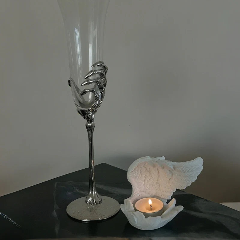 Angel Wing Candle Holder, Resin, 10 x 8 x 6 cm | White or Black | Sculpted Feathers Cast Soft Flickering Light 7