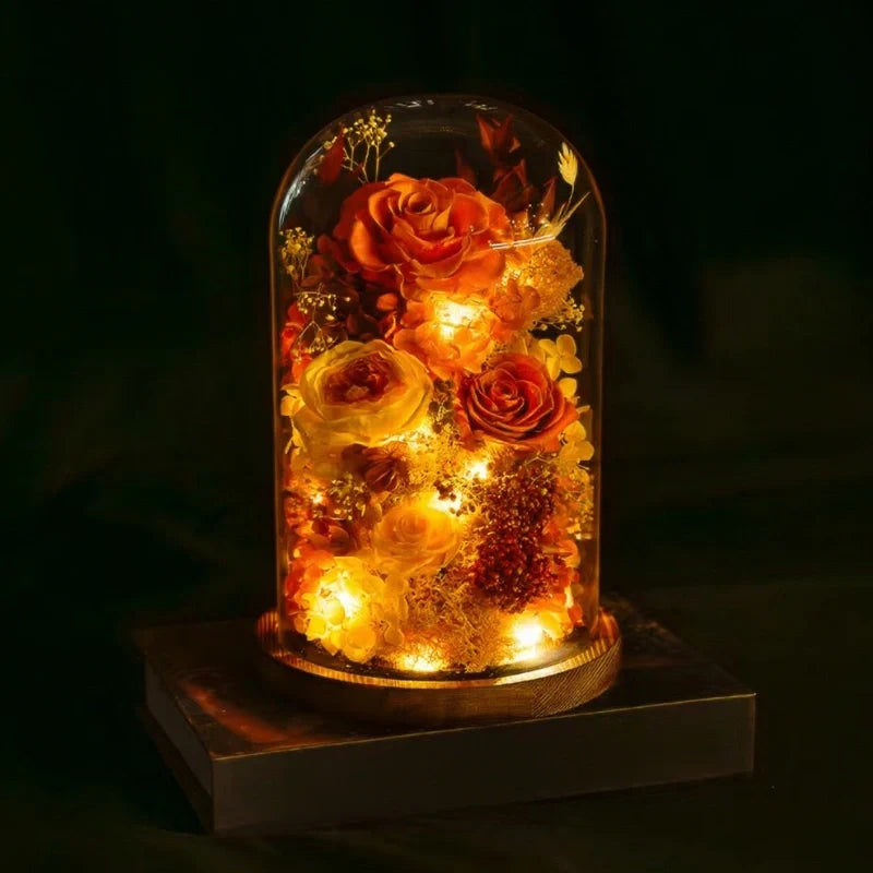 Preserved Flower Glass Dome Night Light | Dried Rose, Dandelion or Poppy-Pinecone Design | Warm White Ambient Glow 9