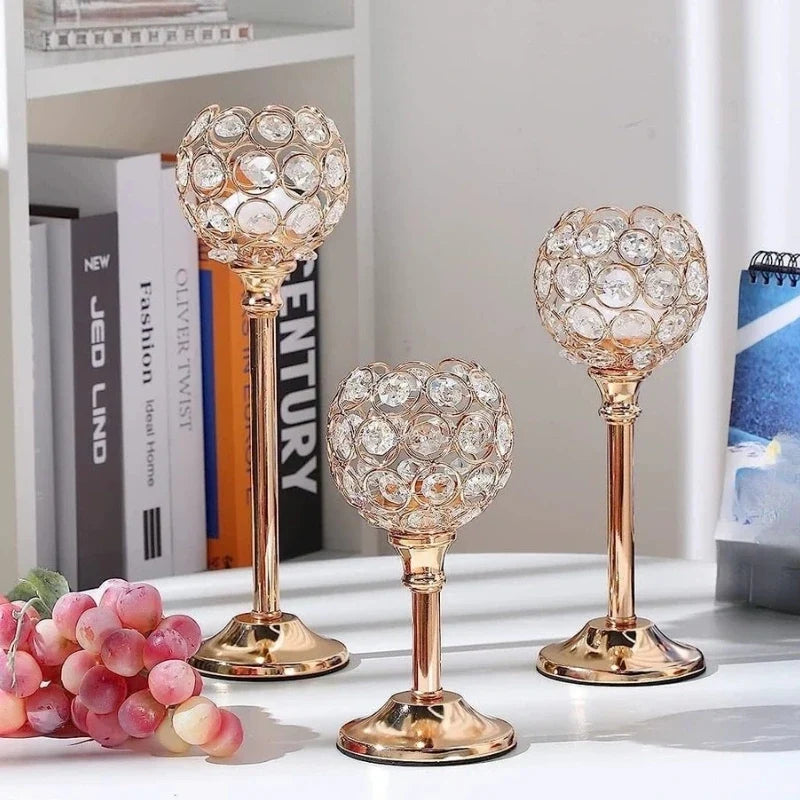 Crystal Sphere Candle Holder | Glass and Iron, Gold or Silver | Faceted Beads Reflect Candlelight, 3 Sizes or Set of 3 9