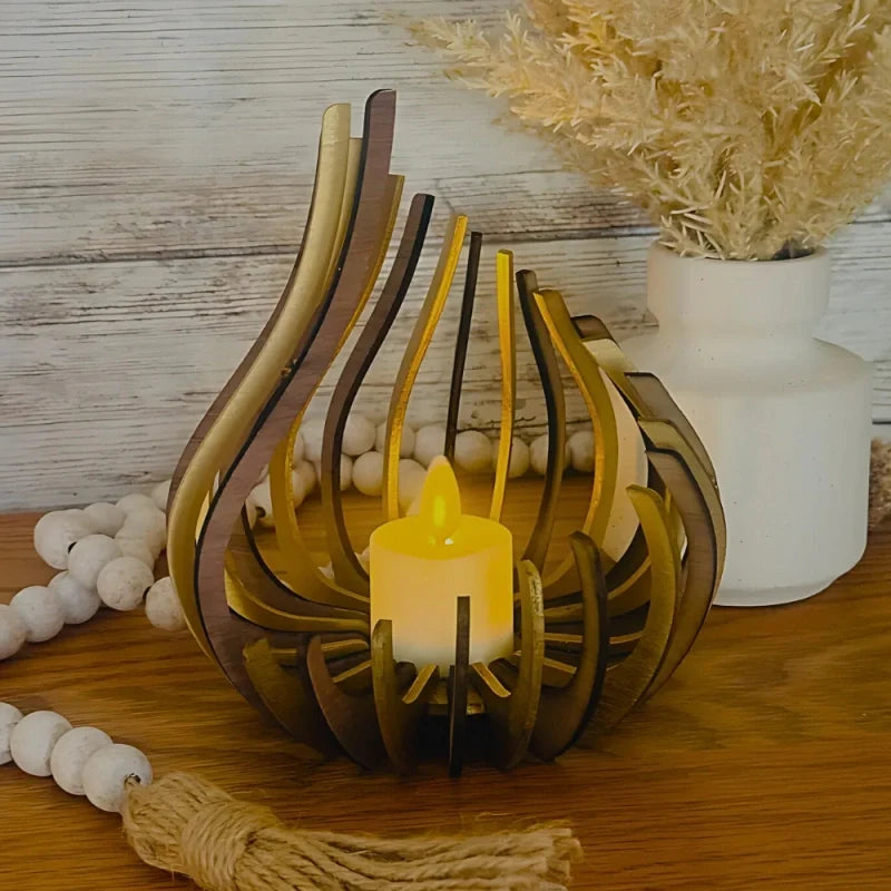 Wooden Teardrop Candle Holder, 16.5-29.5 cm | Hollow Carved Shadow Design | DIY Puzzle Assembly, Available in 4 Sizes 11