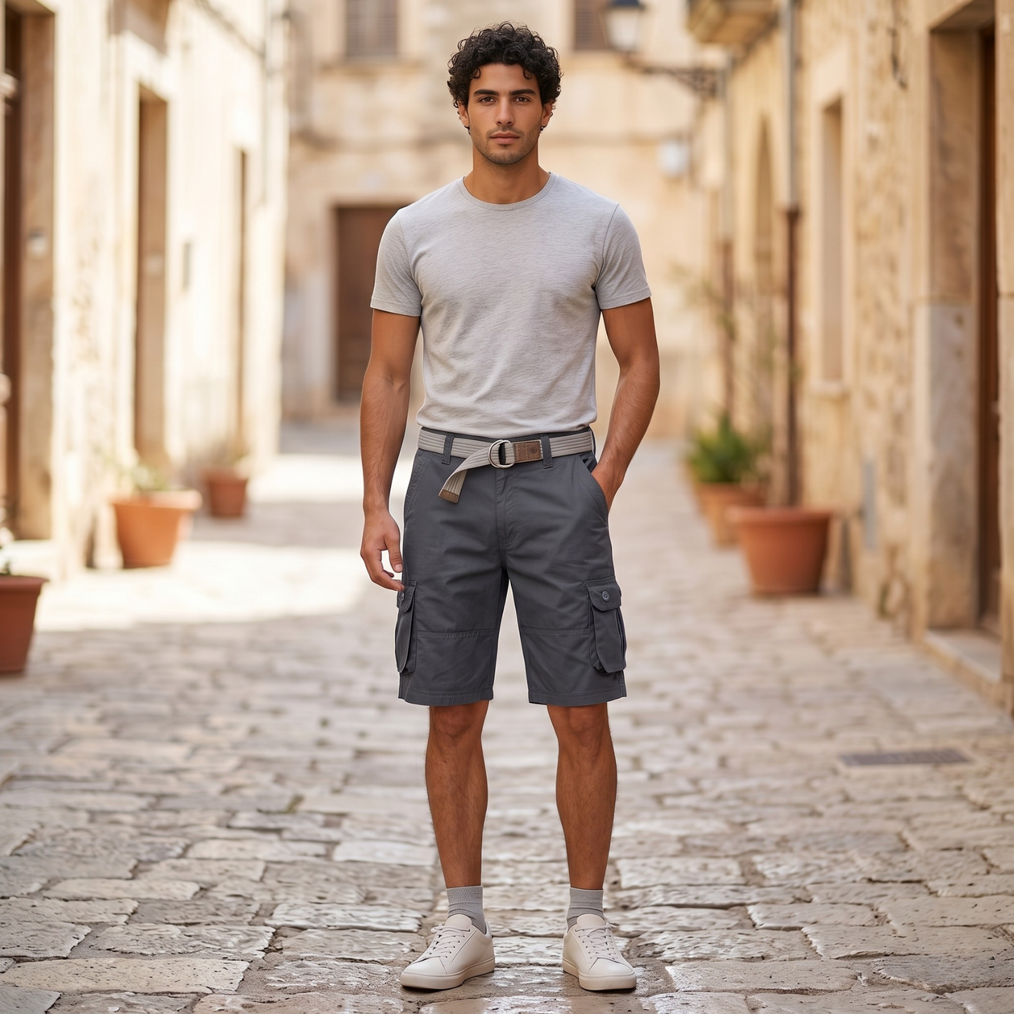 Men's Cargo Shorts – 100% Cotton, Straight Fit, Knee-Length