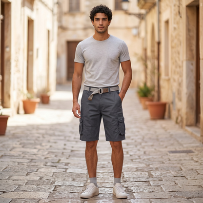 Men's Cargo Shorts – 100% Cotton, Straight Fit, Knee-Length