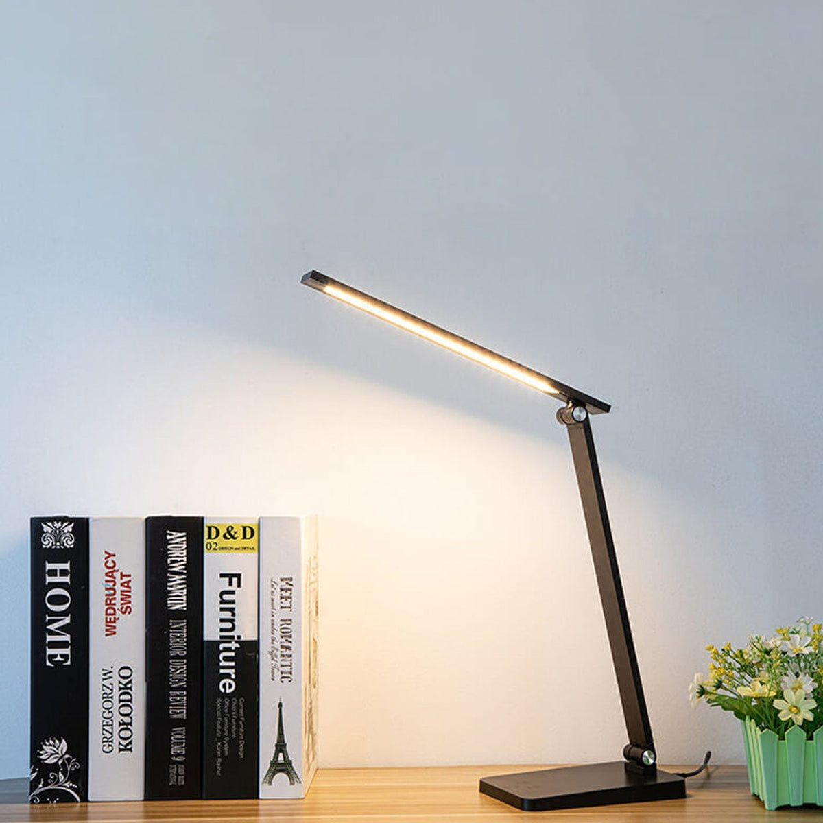 Foldable LED Desk Lamp Aluminium | Touch Dimmer, USB Powered | Adjustable Folding Arm, 700 Lumens, Black or White 17