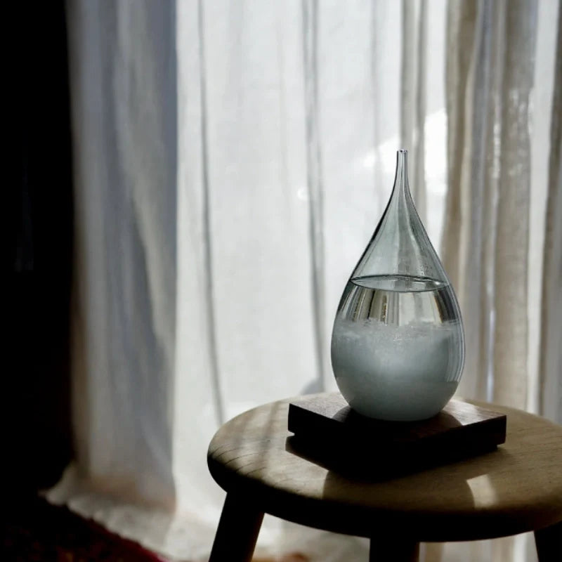 Crystal Weather Lamp Glass & Wood | Water Drop or Cube Shape, USB or Battery Powered | 7-Colour LED, Crystals React to Temperature 7