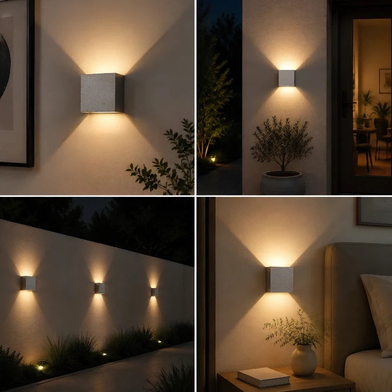 Adjustable Wall Light Aluminium 10 x 10 cm | Hardwired or USB Rechargeable, 4 Colours | 100° Tilt, Waterproof Outdoor Use 30