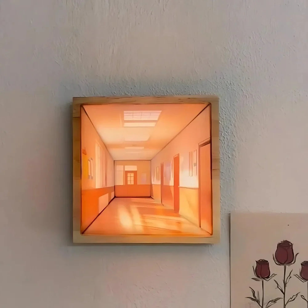3D Wall Light Panel Wood & PVC 13.8 x 12 cm | 3 Colour Modes, Touch Control | Rechargeable, Cordless, Velcro Mount 7